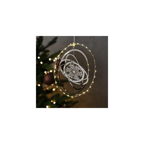 LED Kreis mit Schneeflocke - 3D Dekohänger - 30 warmweiße LED - D: 20cm - Timer - silber