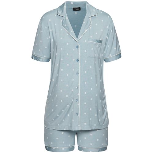 Umstandspyjama VIVANCE DREAMS, Damen, Gr. 44/46, blau (hellblau, gemustert), Single Jersey, Obermaterial: 95% Viskose, 5% Elasthan, gemustert, feminin, bequem kurz, V-Ausschnitt, Kurzarm eingesetzt Manschette, Homewear-Sets, Schöner Allover-Print