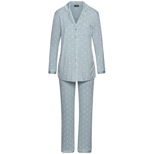 Umstandspyjama VIVANCE DREAMS, Damen, Gr. 44/46, blau (hellblau, gemustert), Single Jersey, Obermaterial: 95% Viskose, 5% Elasthan, gemustert, feminin, bequem lang, V-Ausschnitt, Langarm eingesetzt Manschette, Homewear-Sets, mit schönem Allover-Print
