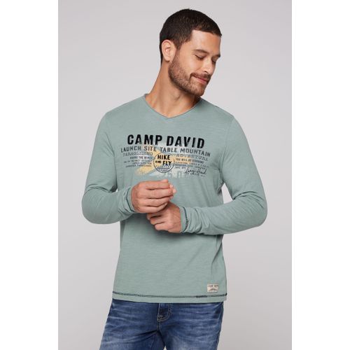 Langarmshirt CAMP DAVID, Herren, Gr. XXXL, blau (teal), Material: 100% Baumwolle, bedruckt, casual, lässig geschnitten normal, Langarm eingesetzt gerader Abschluss, Shirts, aus Baumwolle