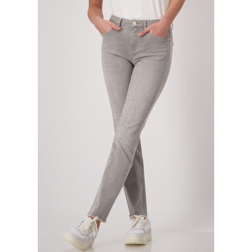 Röhrenhose MONARI, Damen, Gr. 40, N-Gr, grau, Denim/Jeans, Obermaterial: 88% Baumwolle, 8% Polyester, 4% Elasthan, unifarben, modisch, regular fit knöchellang, Hosen, mit Glitzernieten