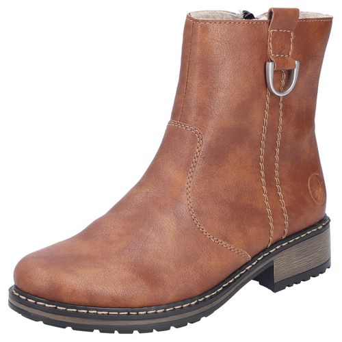 Winterstiefelette RIEKER, Damen, Gr. 41, braun, Lederimitat, used, klassisch, Schuhe, Schlupfboots, Blockabsatz, mit Innenreißverschluss
