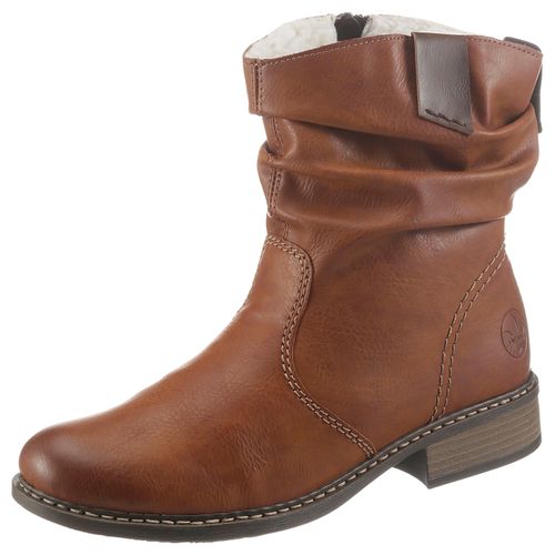 Winterboots RIEKER, Damen, Gr. 42 (8), braun (cognac), Lederimitat, used, casual, Schuhe, Winterstiefelette, Blockabsatz, Warmfutter, geraffter slouchy Schaft
