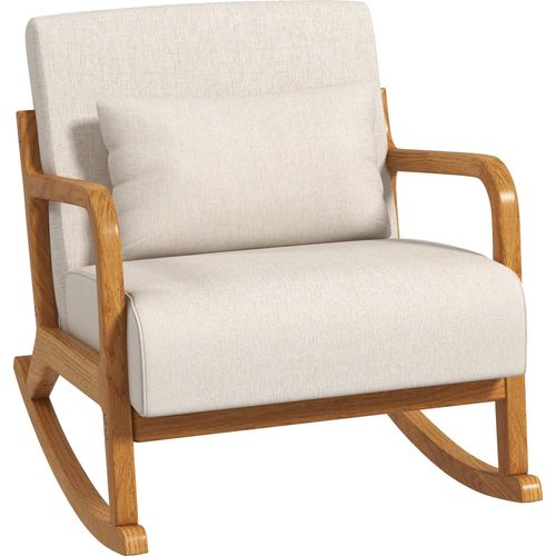 HOMCOM Schaukelsessel, Schaukelstuhl, Gepolsterter Schwingsessel mit Holzgestell, Relaxsessel mit Armlehne, für Schlafzimmer, Wohnzimmer, Creme