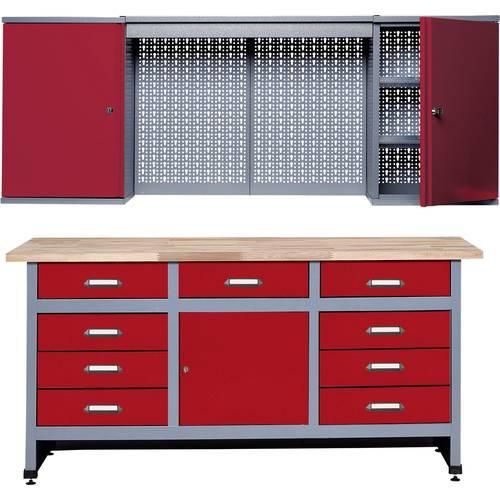 Küpper 70428-2 Sparset Werkbank und Hängeschrank Rot, Silber-Grau