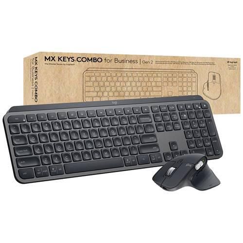 Logitech MX Keys Combo for Business - Gen 2 Bluetooth®, Funk Tastatur, Maus-Set Beleuchtet, Handballenauflage, Wiederaufladbar Deutsch, QWERTZ, Mac Schwarz