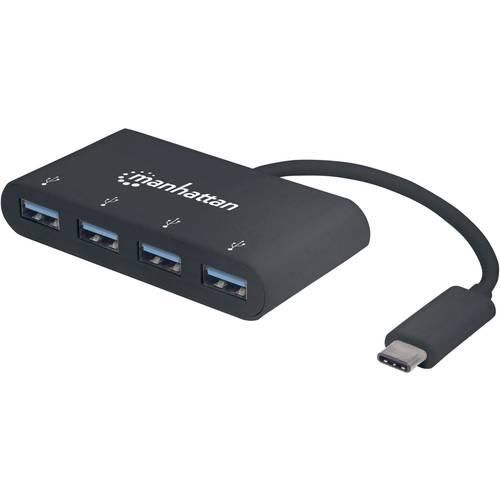 Manhattan 162746 4 Port USB 3.2 Gen 1-Hub (USB 3.0) mit USB-C® Stecker Schwarz