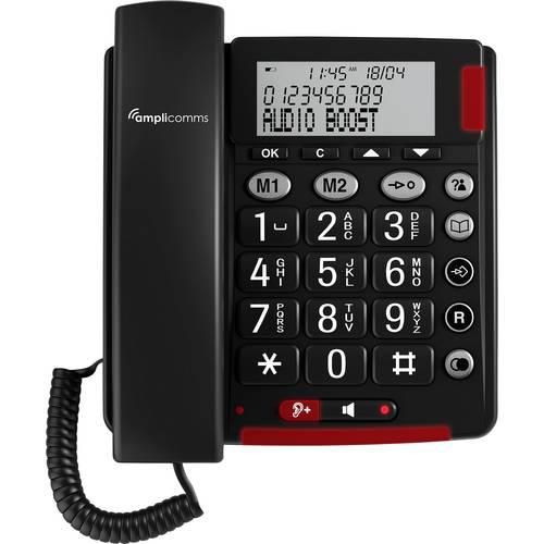 Amplicomms BigTel 48 Plus Schnurgebundenes Seniorentelefon Freisprechen, für Hörgeräte kompatibel, Wahlwiederholung LED-Display Schwarz