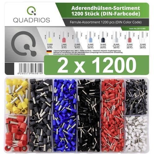 Quadrios 22C470 Aderendhülsen-Sortiment 0.5 mm², 0.75 mm², 1 mm², 1.5 mm², 2.5 mm², 4 mm², 6 mm², 10 mm² Teilisoliert Weiß, Grau, Rot, Schwarz, Blau, Gelb 2400