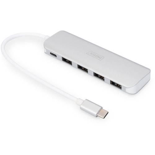 Digitus DA-70242-1 4+1 Port USB 3.2 Gen 1-Hub (USB 3.0) mit Schnellladeport, mit USB-C® Stecker, mit Aluminiumgehäuse Silber