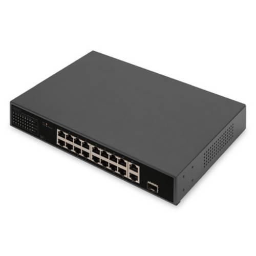 DIGITUS - 16-Port Fast Ethernet PoE Netzwerkswitch, 19 Zoll, unmanaged, 2+1 Uplink Ports, RJ45 + SFP, 185 W, af/at