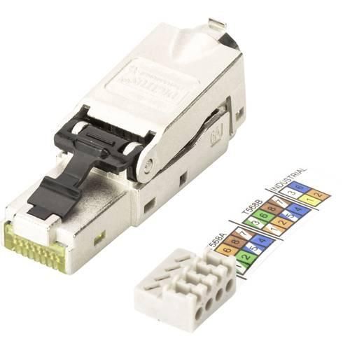 Digitus RJ45 Netzwerk Steckverbinder CAT 6a, Unbestückt [1x LSA, Schneid-Klemm, Schnellanschluss - 1x RJ45-Stecker, RJ45-Stecker 8p8c] Silber, Stahl