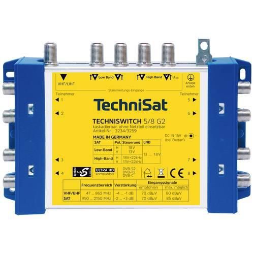 TechniSat Techniswitch 5/8 G2, DC-NT SAT Multischalter Eingänge (Multischalter): 5 (4 SAT/1 terrestrisch) Teilnehmer-Anzahl: 8