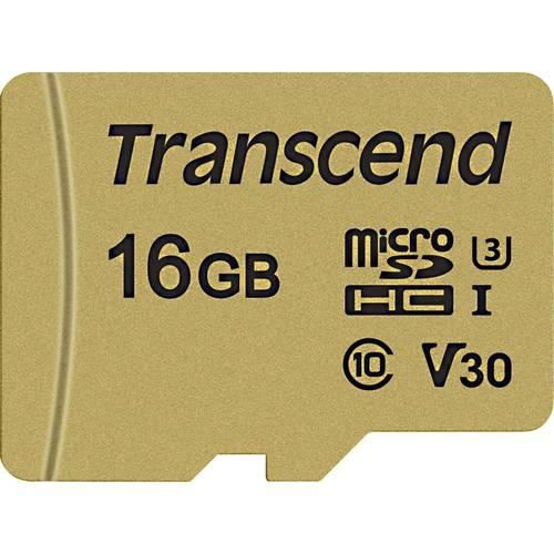 Transcend Premium 500S microSDHC-Karte 16 GB Class 10, UHS-I, UHS-Class 3, v30 Video Speed Class inkl. SD-Adapter