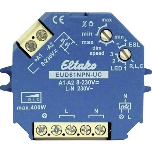 Eltako EUD61NPN-UC Aufputz Dimmer, Unterputz Dimmer Geeignet für Leuchtmittel: Glühlampe, Energiesparlampe, Halogenlampe, Leuchtstofflampe Blau