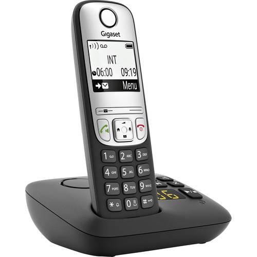 Gigaset A690A DECT Schnurloses Telefon analog Anrufbeantworter, Freisprechen, mit Basis, Wahlwiederholung Schwarz