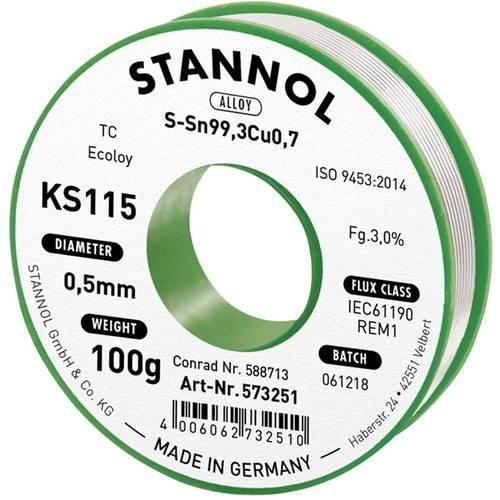 Stannol KS115 Lötzinn, bleifrei Spule Sn99,3Cu0,7 ROM1 100 g 0.5 mm