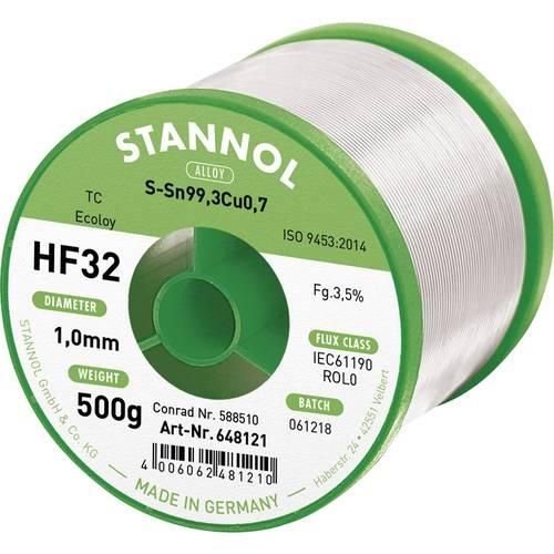 Stannol HF32 3500 Lötzinn, bleifrei Spule Sn99,3Cu0,7 REL0 500 g 1 mm