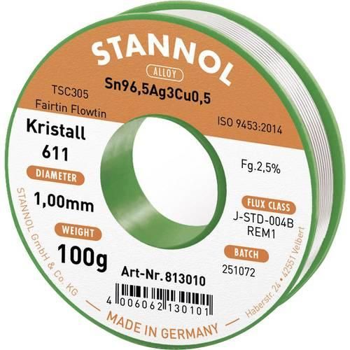 Stannol Kristall 611 Fairtin Lötzinn, bleifrei bleifrei Sn96,5Ag3Cu0,5 REM1 100 g 1 mm