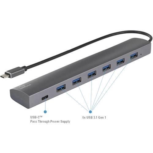 Renkforce 6+1 Port USB 3.1 Gen 1-Hub mit Pass-Through Stromanschluss, mit Aluminiumgehäuse Silber