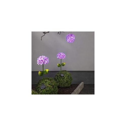 LED Solarstab Hortensie - pink - 27 kaltweiße LED - H: 77cm, D: 16cm - Dämmerungssensor