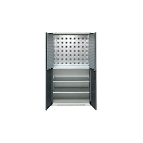 Schäfer Shop Genius Materialschrank FS, 5 OH, abschließbar, Lochrasterwände/3 Fachböden, bis 450 kg, B 1055 x T 520 x H 1950 mm, lichtgrau/anthrazitgrau