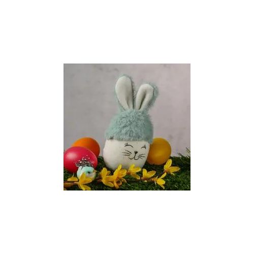 Osterhase mit Plüschohren - Dekofigur - Ostern - H: 16cm - hängend - für Innen - blau