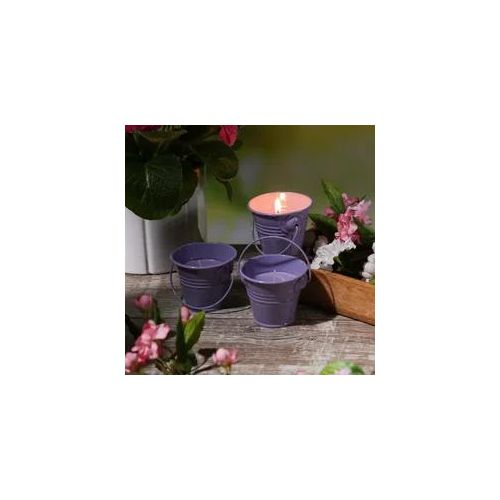 Duftkerzen CITRONELLA - Outdoor Kerzen im Metalleimer - H: 5,5cm - lila - 3er Set