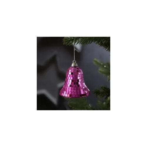 Christbaumschmuck Glocke - Weihnachtsbaumschmuck im Discokugel Look - H: 8cm - pink