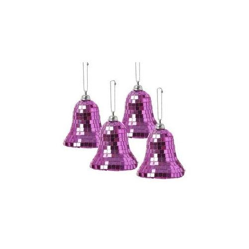 Christbaumschmuck Glocken - Weihnachtsbaumschmuck im Discokugel Look - H: 8cm - pink - 4er Set