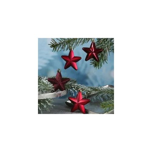 Christbaumschmuck STERN - Weihnachtsbaumschmuck - bruchfest - H: 7,5cm - weinrot - 6er Set