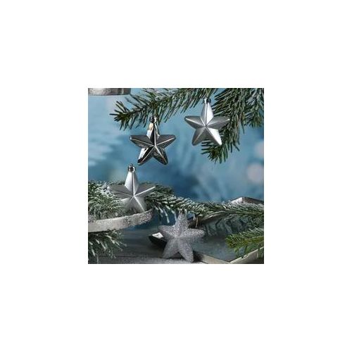 Christbaumschmuck STERN - Weihnachtsbaumschmuck - bruchfest - H: 7,5cm - silber - 6er Set