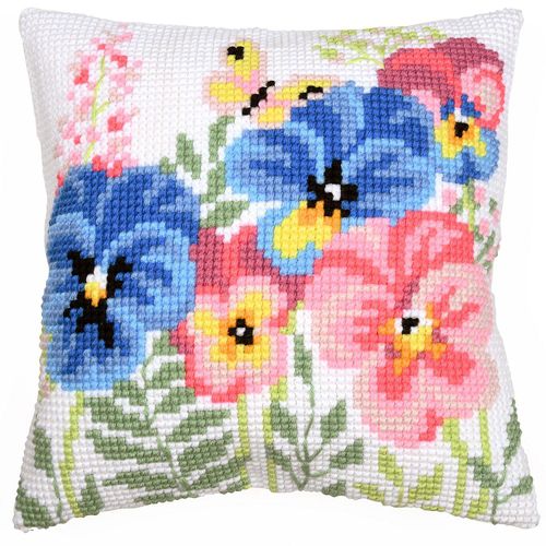 Kreuzstichkissen "Stiefmütterchen"
