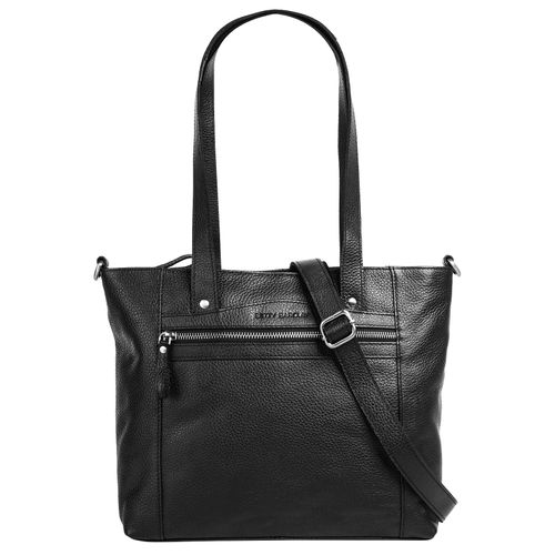 Shopper BETTY BARCLAY, Damen, Gr. B/H/T: 32cm x 27cm x 6cm onesize, schwarz, Leder, unifarben, leicht glänzend, Taschen, echt Leder