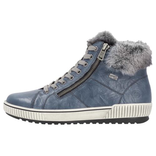 Winterboots REMONTE, Damen, Gr. 38, blau (blau, grau), Leder, Textil, sportlich, Schuhe, Plateau, Outdoorschuh Schnürboots mit wasserabweisender TEX-Membran