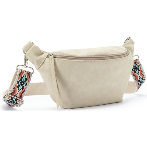 Bauchtasche VIVANCE, Damen, Gr. B/H/T: 26cm x 12cm x 7cm, beige, Lederimitat, bestickt, unifarben, Taschen, CrossBody, Gürteltasche, Brusttasche, Hüfttasche VEGAN