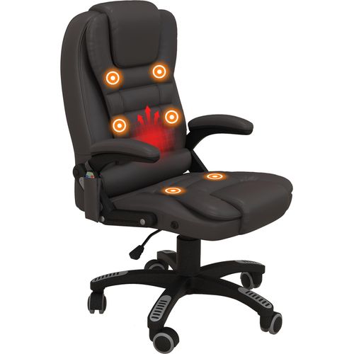 HOMCOM Massagesessel Bürosessel Bürostuhl Chefsessel Gamingsessel 6 Punkt Vibrations Massage mit Wärmefunktion Kunstleder Ledersessel drehbar (Braun)