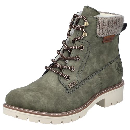 Winterstiefelette RIEKER, Damen, Gr. 40, grün (khaki), Lederimitat, Textil, casual, Schuhe, Schnürstiefelette, TEX-Membran, 150 Jahre Rieker Jubiläumsartikel