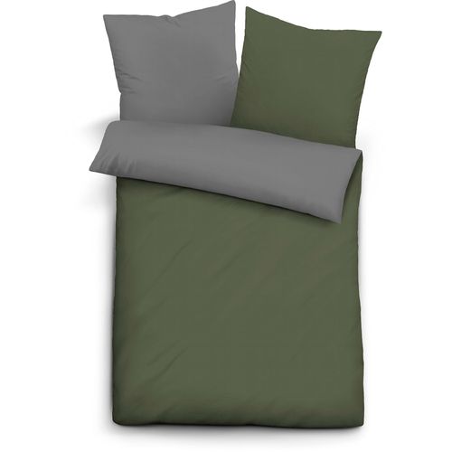 Bettwäsche BIBERNA Gr. 3, grün (grün, grau), B/L: 200cm x 200cm, Linon, B/L: 80cm x 80cm & 80cm x 80cm, Linon, 100% Baumwolle, Bettwäsche