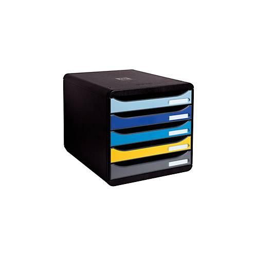 Schubladenbox Exacompta BEE BLUE Big Box, A4+, 5 mehrfarbige & halboffene Schubladen mit Auszugstopp, Griffmulde & Etikettenhalter, Blauer Engel