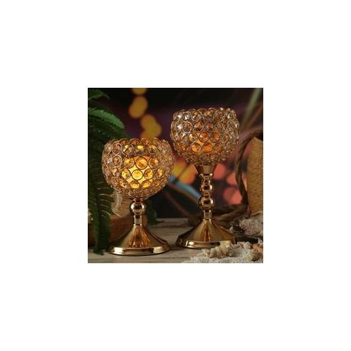 Kerzenhalter Kelch - Windlicht für Teelichter - H: 24cm/19cm - inkl. 2 LED Kerzen - gold - 2er Set