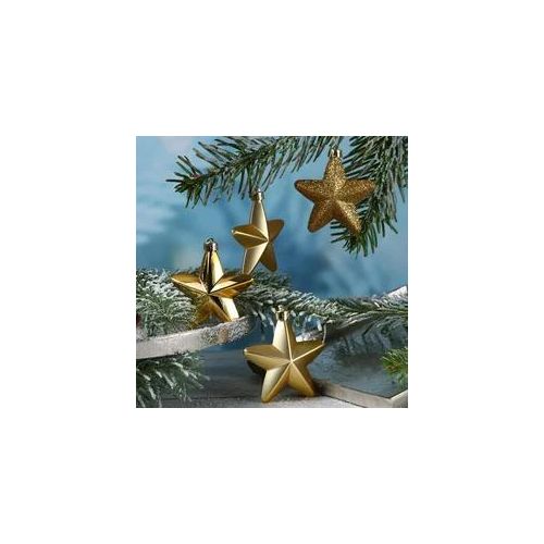 Christbaumschmuck STERN - Weihnachtsbaumschmuck - bruchfest - H: 7,5cm - gold - 6er Set