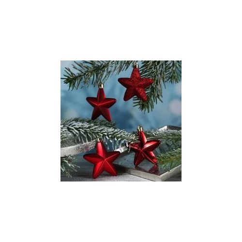 Christbaumschmuck STERN - Weihnachtsbaumschmuck - bruchfest - H: 7,5cm - rot - 6er Set