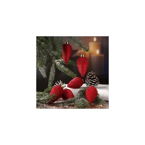 Christbaumschmuck ZAPFEN - Weihnachtsbaumschmuck - bruchfest - glitzernd - H: 8cm - rot - 6er Set