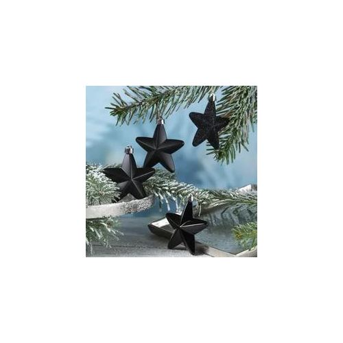 Christbaumschmuck STERN - Weihnachtsbaumschmuck - bruchfest - H: 7,5cm - schwarz - 6er Set