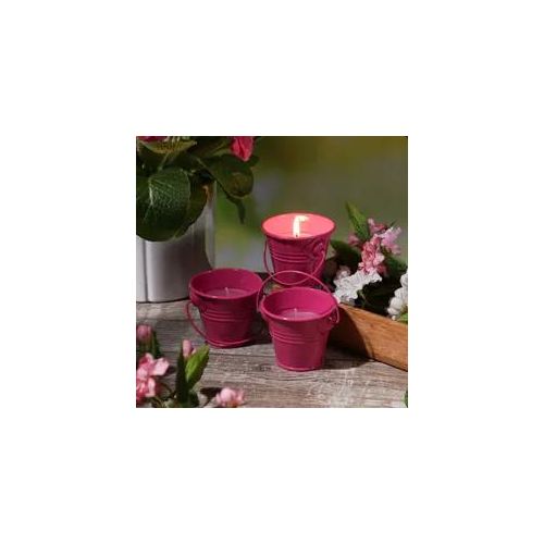 Duftkerzen CITRONELLA - Outdoor Kerzen im Metalleimer - H: 5,5cm - pink - 3er Set