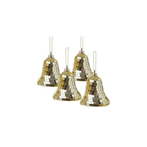 Christbaumschmuck Glocken - Weihnachtsbaumschmuck im Discokugel Look - H: 8cm - gold - 4er Set