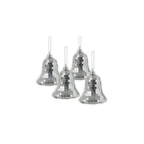 Christbaumschmuck Glocken - Weihnachtsbaumschmuck im Discokugel Look - H: 8cm - silber - 4er Set