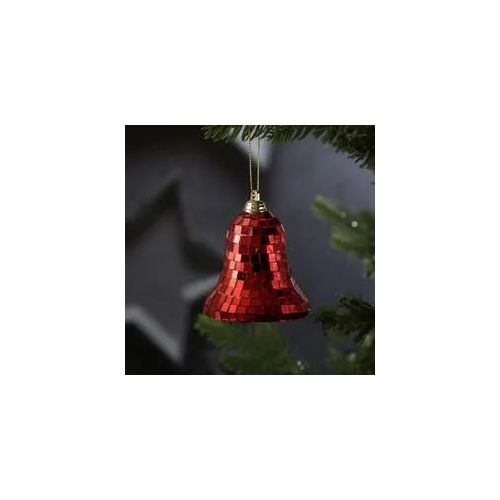 Christbaumschmuck Glocke - Weihnachtsbaumschmuck im Discokugel Look - H: 8cm - rot