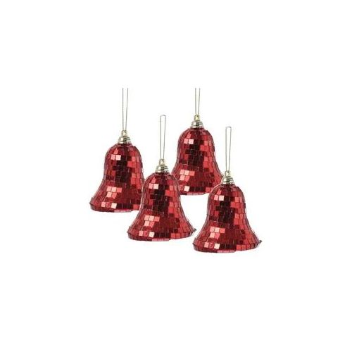 Christbaumschmuck Glocken - Weihnachtsbaumschmuck im Discokugel Look - H: 8cm - rot - 4er Set